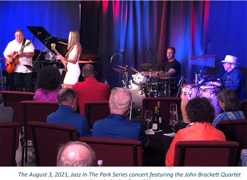 The August 3, 2021, Jazz In The Park Series concert featuring the John Brackett Quartet at its rain-in site, SoundWaves.